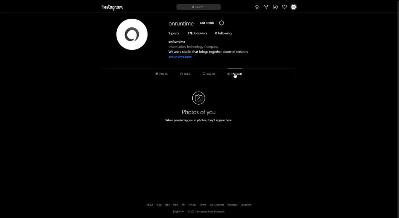 Interface Instagram en mode sombre