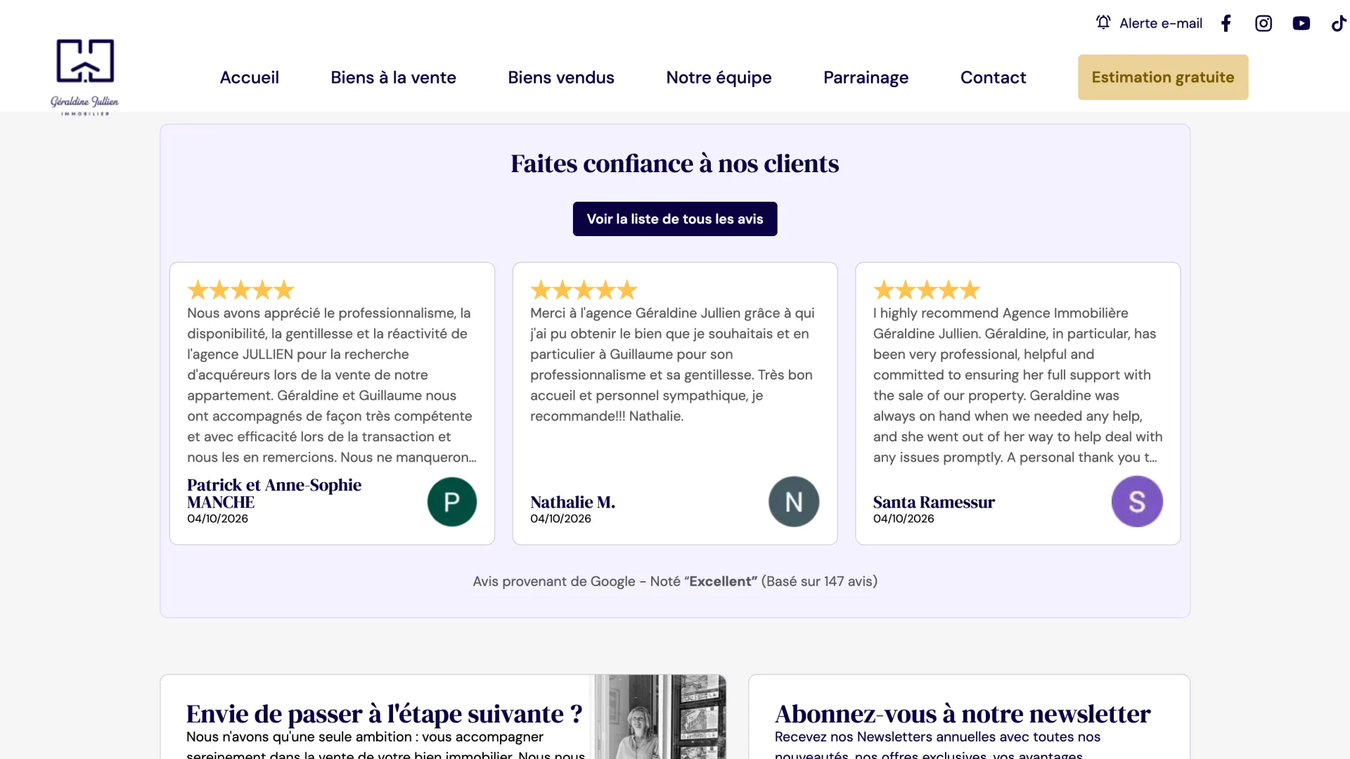 Google reviews aggregated on the homepage