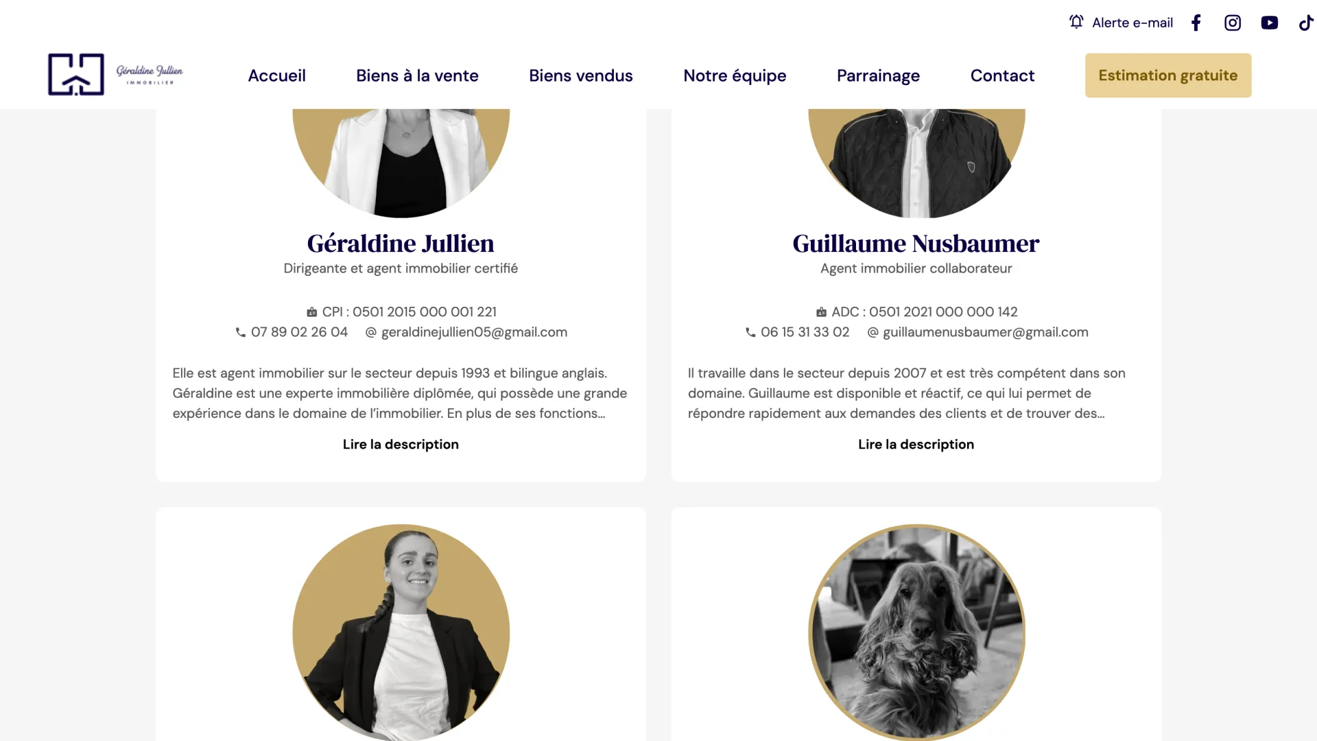 Agent profiles with credentials and contact details